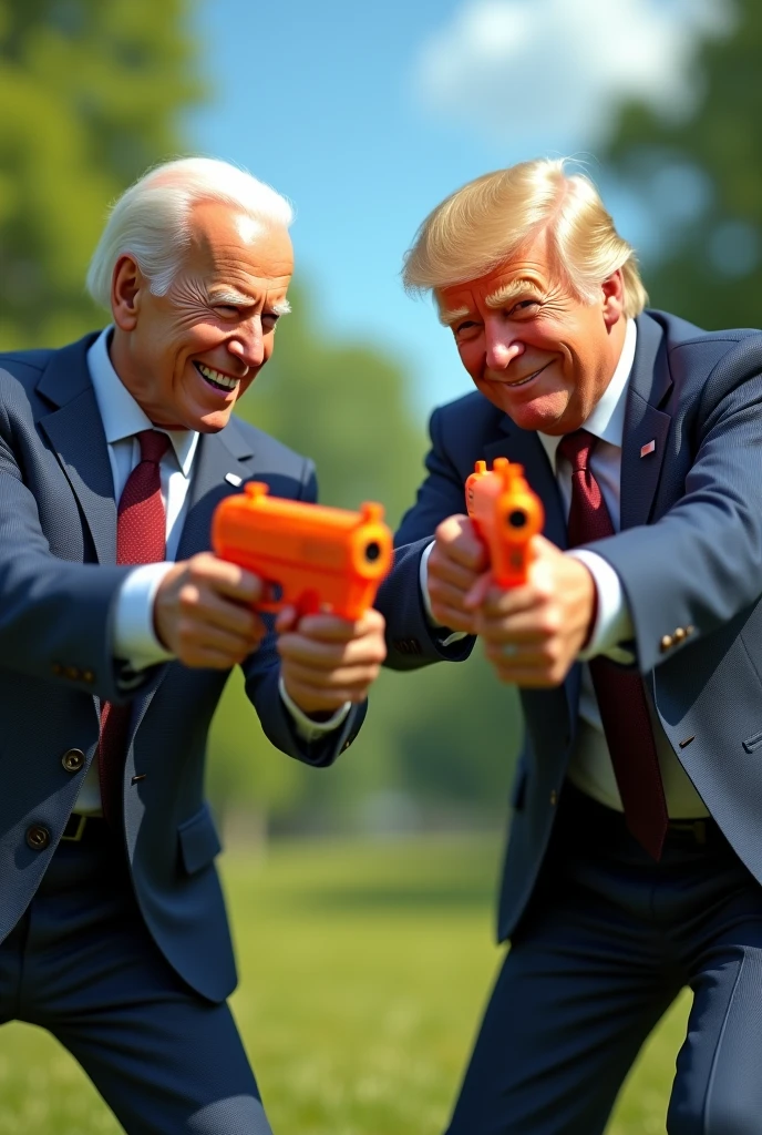 Joe Biden and trump playing airsoft with orange tip guns