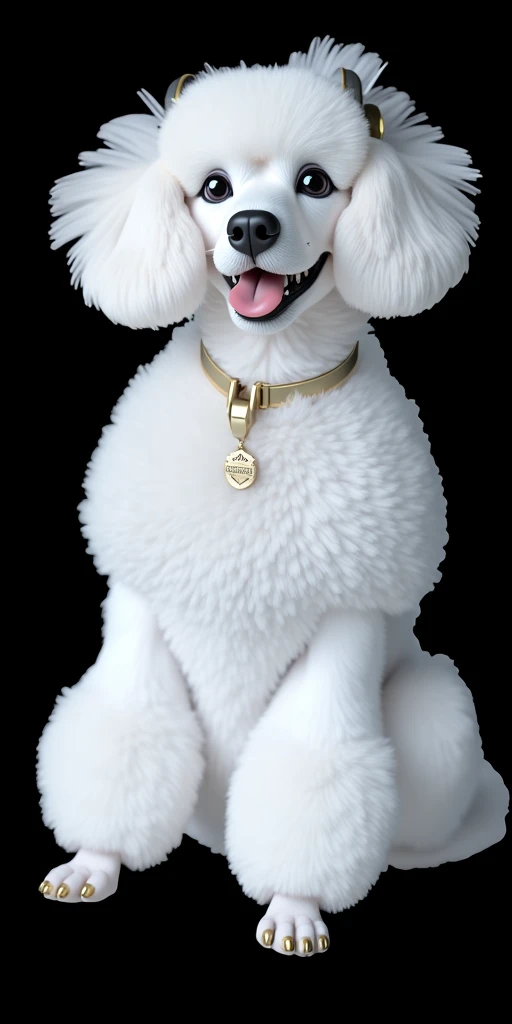 Perfect Center, Cute Toy Poodle, Wearing a student team jacket,riding a harley davidson, Wear sunglasses, Use headphones, Cheerfulness, Standing posture, Abstract Beauty, Centered, Looking into the camera, In front of the camera, Near perfect, dynamic, Very detailed, Sophisticated, Sharp focus, 8k, High resolution, figure, Arte de Carne Griffith and Vadim Kashin, White Background