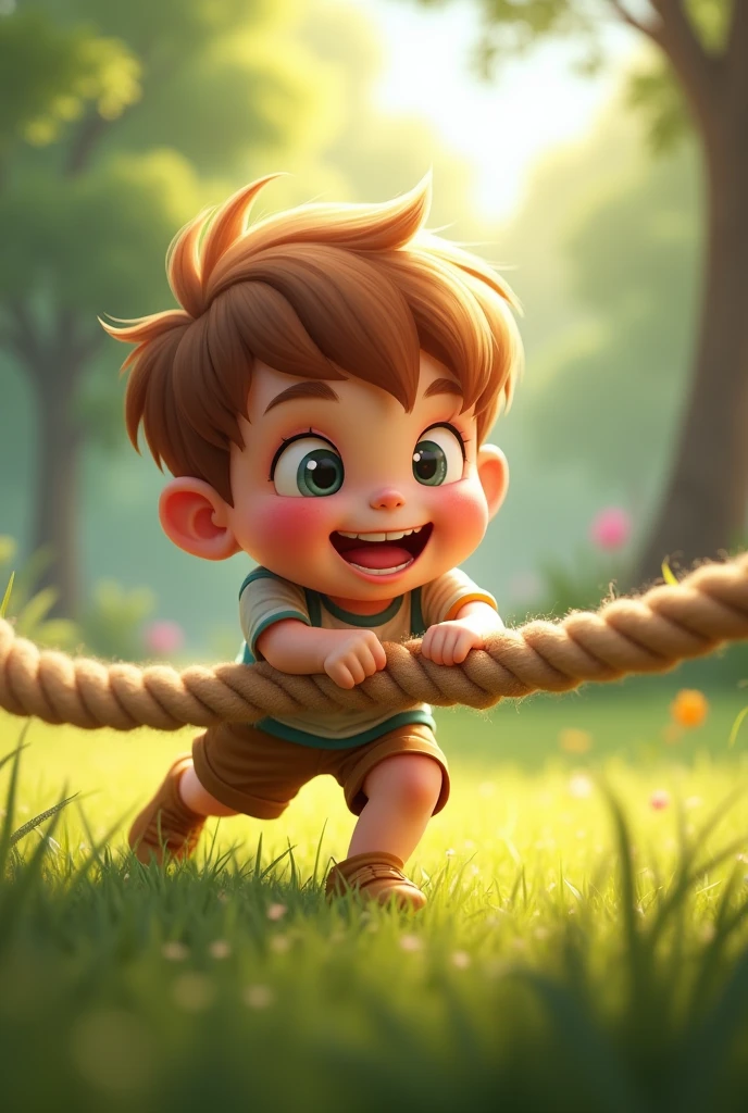 child playing tug of war