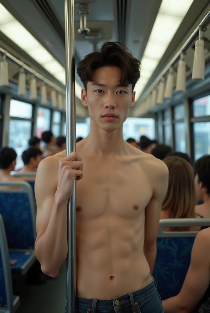 South Korea boy Korean man model naked on public bus posing