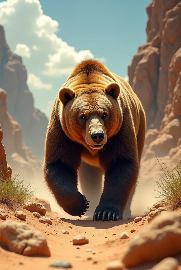 brown bear, very scary, wild, realistic rendering, desert island, wilderness,extreme detailed, incredibly detailed, highly detailed animal fur, extremely detailed face, intricate details, photorealistic, 8k, high resolution, masterpiece, professional, cinematic lighting, dramatic lighting, vibrant colors, natural colors, warm tones