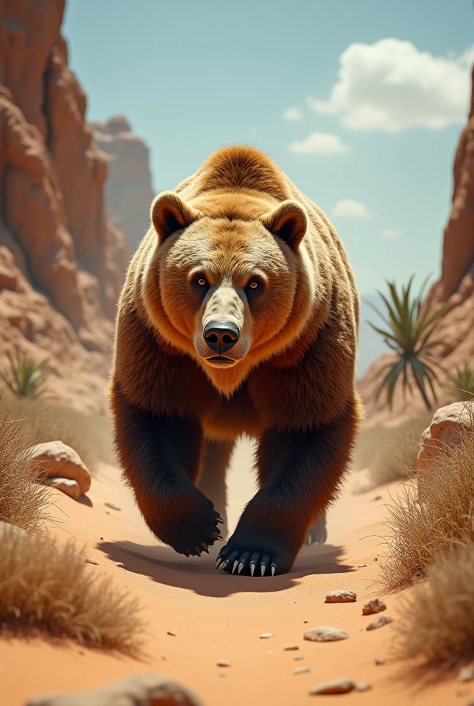 brown bear, very scary, wild, realistic rendering, desert island, wilderness,extreme detailed, incredibly detailed, highly detailed animal fur, extremely detailed face, intricate details, photorealistic, 8k, high resolution, masterpiece, professional, cinematic lighting, dramatic lighting, vibrant colors, natural colors, warm tones