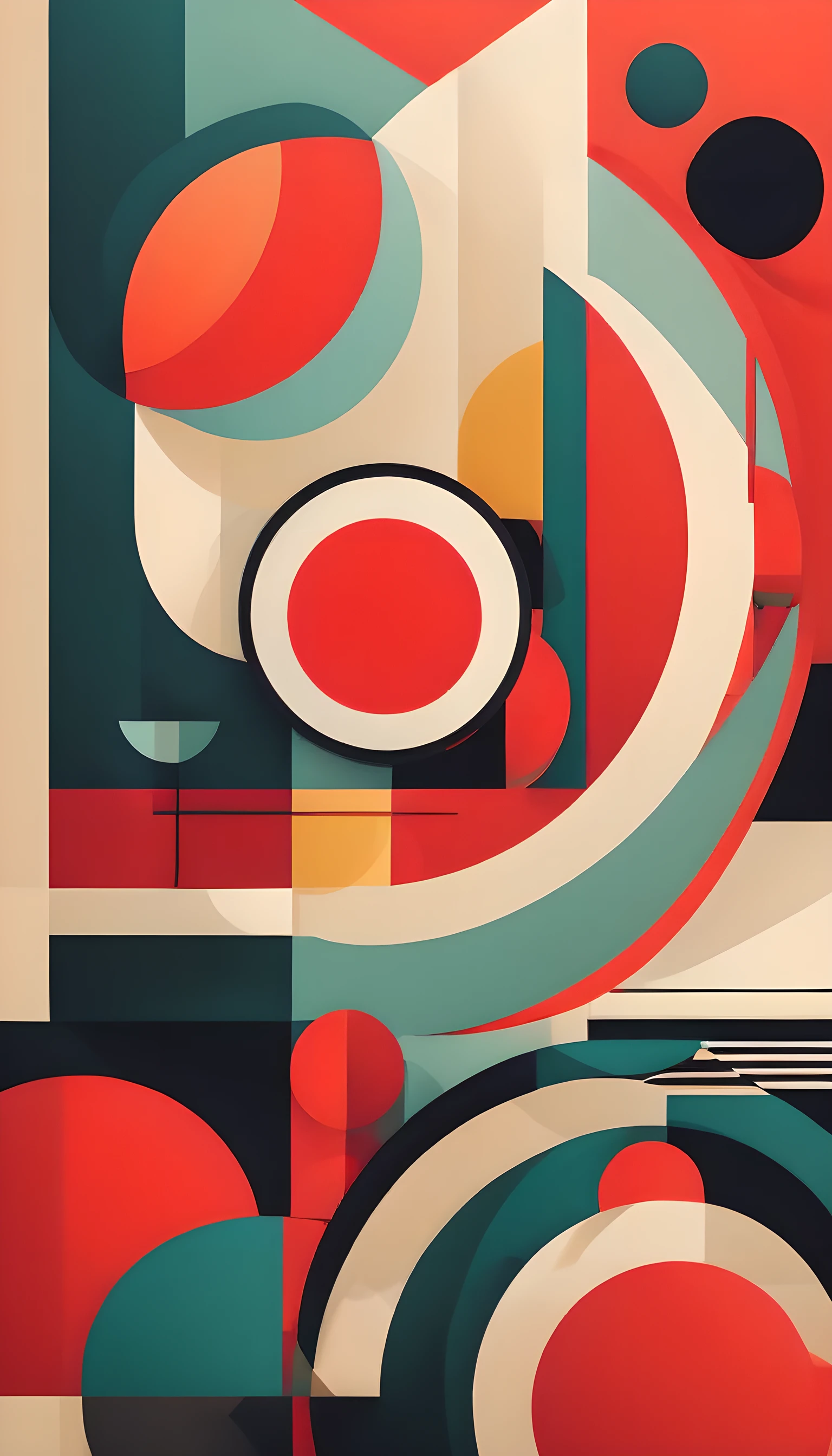 there is a picture of a colorful abstract pattern with a red circle, abstract geometric, inspired by Bauhaus, abstract geometry, abstract shapes, abstract geometric art, bold shapes, geometric abstract, abstract design, abstract geometric concept, abstract pattern, abstract, geometric abstraction, abstract illustration, inspired by Lubin Baugin, geometric shapes background, stylized layered shapes, screenshot