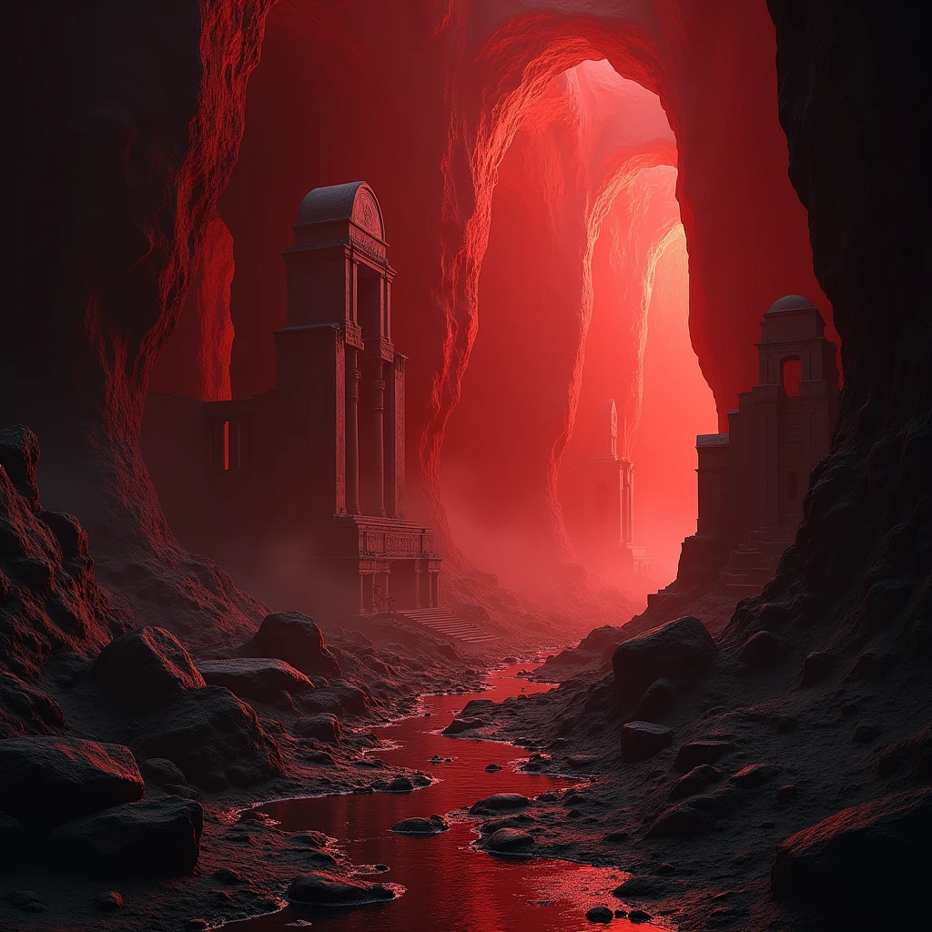 Vast caverns deep beneath the earth, where no daylight reaches. The only light is some eerie red luminescence of indistinct origin. There are ruins of an unfathomably ancient civilization here, and an oppressive sense of danger.