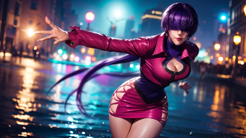 (at night), alone, in a video game scene a background of a beautiful city during the day raining, standing at attention, purple hair, ((purple hair)), 1 girl, alone, 20 years old, young woman, perfect hands , beautiful and perfect symmetrical fingers, beautiful long legs, perfect legs, beautiful body, beautiful nose, beautiful character design, perfect face, look at the viewer (focusing on the entire character), closed mouth, Light_Smile, official art, wallpaper Extremely detailed CG unity 8k, perfect lighting, bright and colorful front lighting, glowing skin (masterpiece: 1.0), (best quality: 1.0), ultra high resolution, 4K, ultra detailed photography, 8K, HDR, high resolution, nonsense: 1.2, Kodak portra 400, film grain, blurred background, bokeh: 1.2, lens flare, (vibrant_color: 1.2), professional photography, (beautiful_face: 1.5), (narrow waist),
