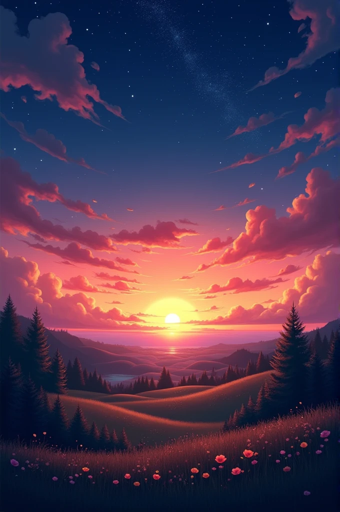 A sunset with stars