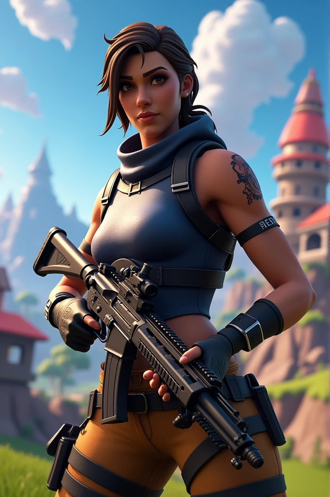 Fortnite-themed scenario, realista, 4k