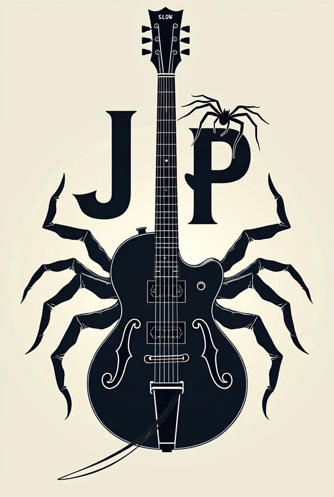 Create a logo with the letters JP Y and a guitar and a spider
