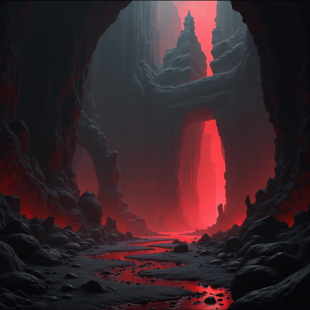 Vast caverns deep beneath the earth, where no daylight reaches. The only light is some dim, eerie red luminescence of indistinct origin. There are ruins of an unfathomably ancient civilization here, and an oppressive sense of danger.
