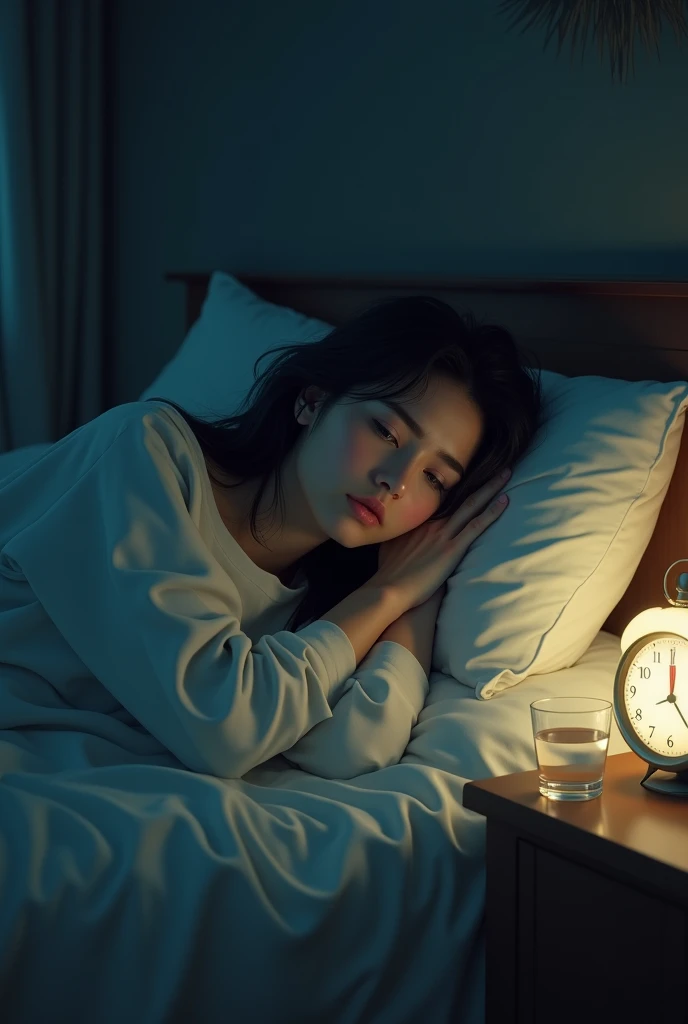 a woman who is trying to sleep with insomnia