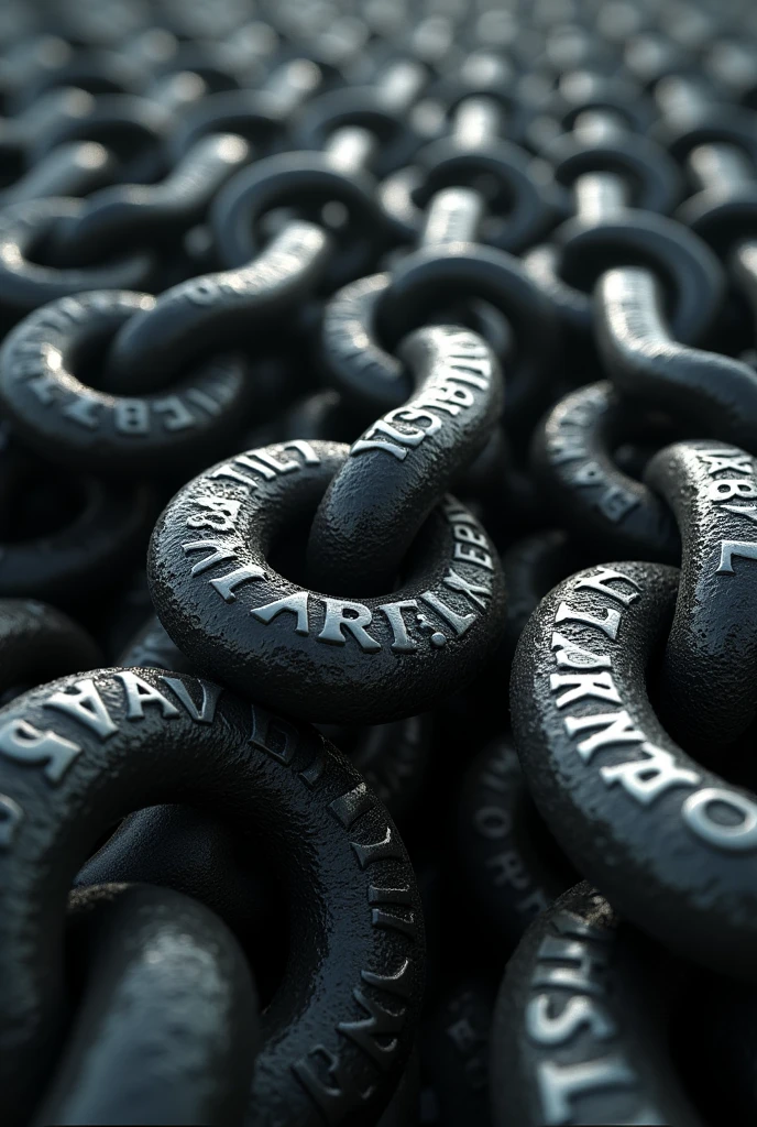 Huge chains、Close-up of the chain、Each chain has a name in Hebrew.、Correct name、Correct Hebrew
