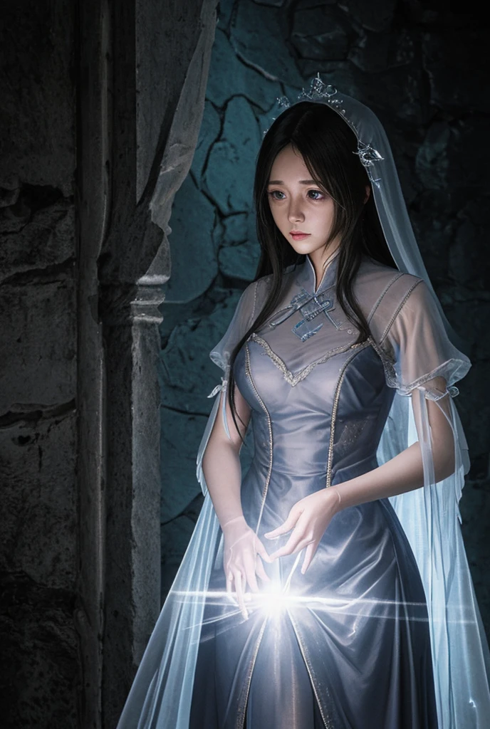 The heroine emerges from the light、Sheer clothing、Wizard