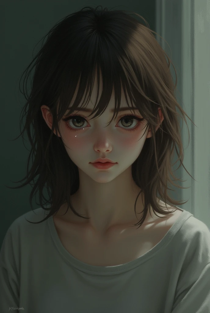Brown-haired girl far from God - tears 