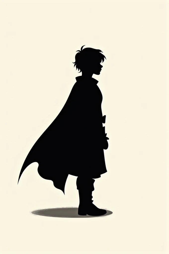 Simple 2d shadow of an adventurer with a cape. Just the silhouette.