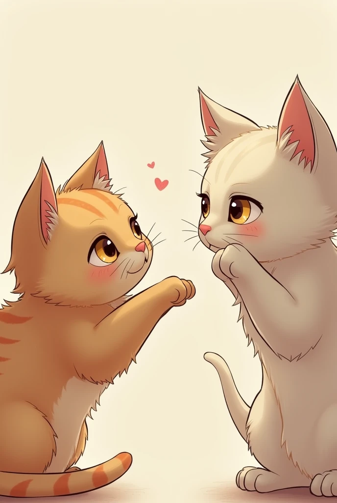Cute cat covering its mouth with its paw looking at each other in a flirtatious way. Just a cat looking at each other frontally. (he is a male cat)