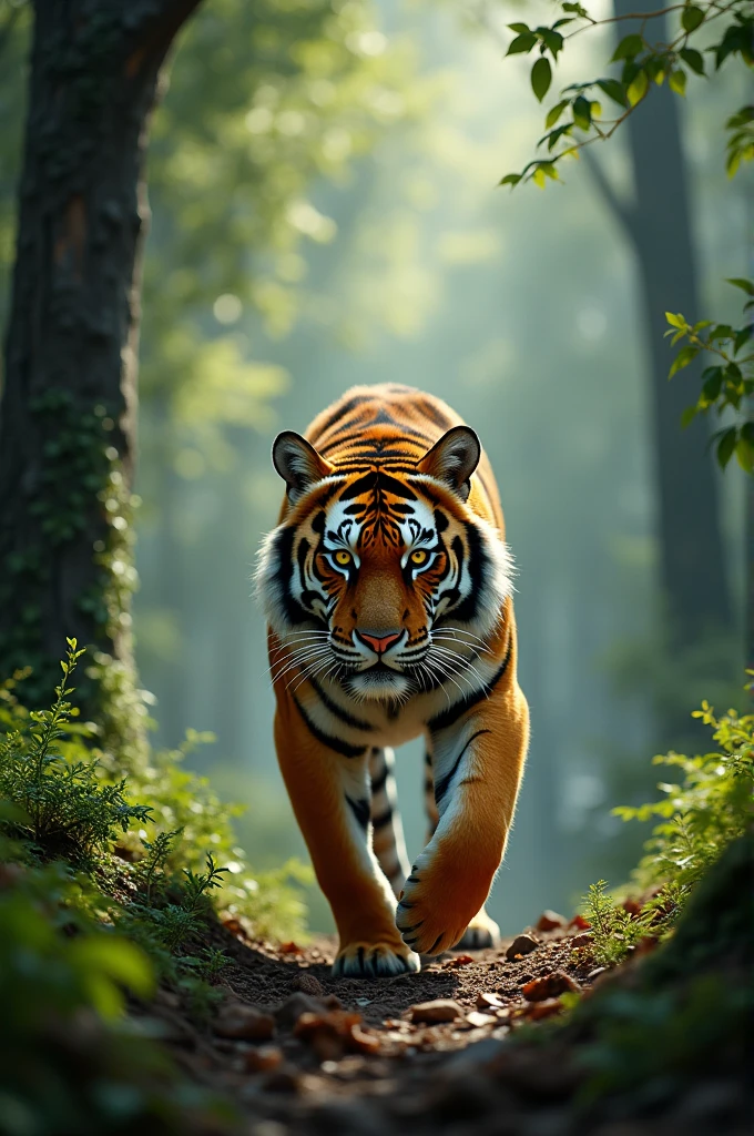 A tiger walking in the woods