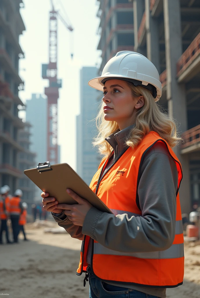 civil engineer with white helmet blonde 