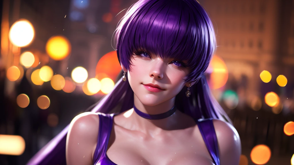 (at night), alone, in a video game scene a background of a beautiful city during the day raining, standing at attention, purple hair, ((purple hair)), 1 girl, alone, 20 years old, young woman, perfect hands , beautiful and perfect symmetrical fingers, beautiful long legs, perfect legs, beautiful body, beautiful nose, beautiful character design, perfect face, look at the viewer (focusing on the entire character), closed mouth, Light_Smile, official art, wallpaper Extremely detailed CG unity 8k, perfect lighting, bright and colorful front lighting, glowing skin (masterpiece: 1.0), (best quality: 1.0), ultra high resolution, 4K, ultra detailed photography, 8K, HDR, high resolution, nonsense: 1.2, Kodak portra 400, film grain, blurred background, bokeh: 1.2, lens flare, (vibrant_color: 1.2), professional photography, (beautiful_face: 1.5), (narrow waist),
