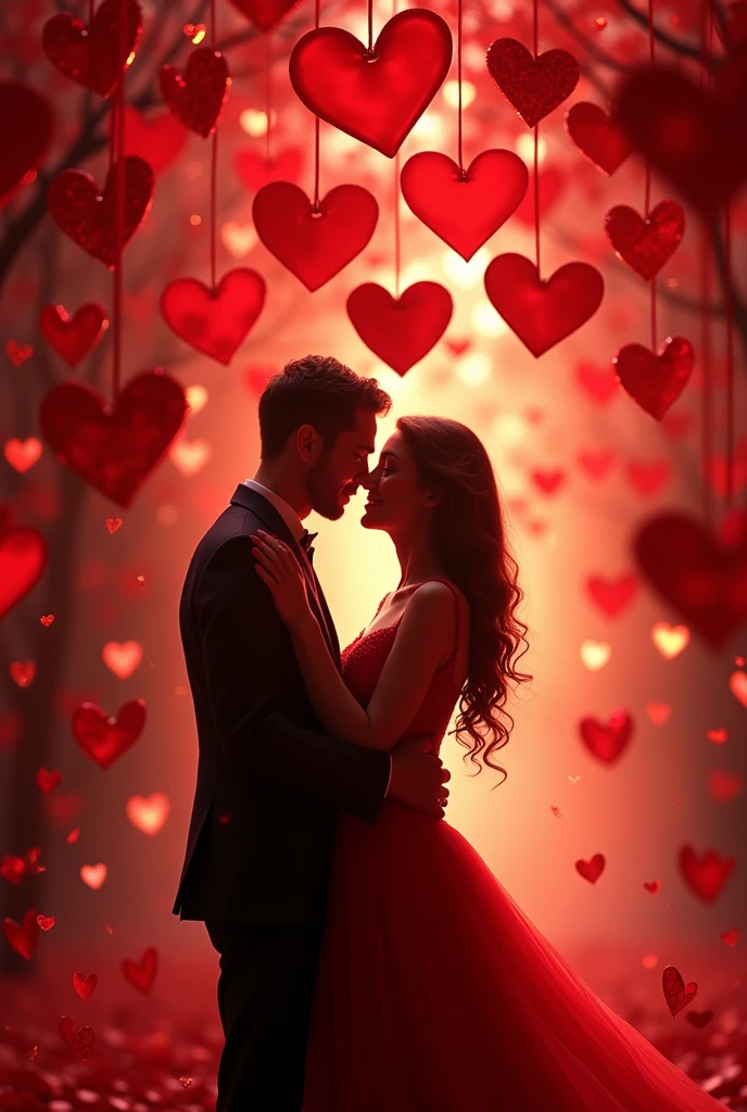 A red couple anniversary image with prose letter and lots of hearts
