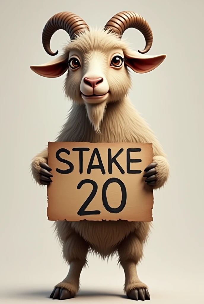 A goat with a sign that says STAKE 20