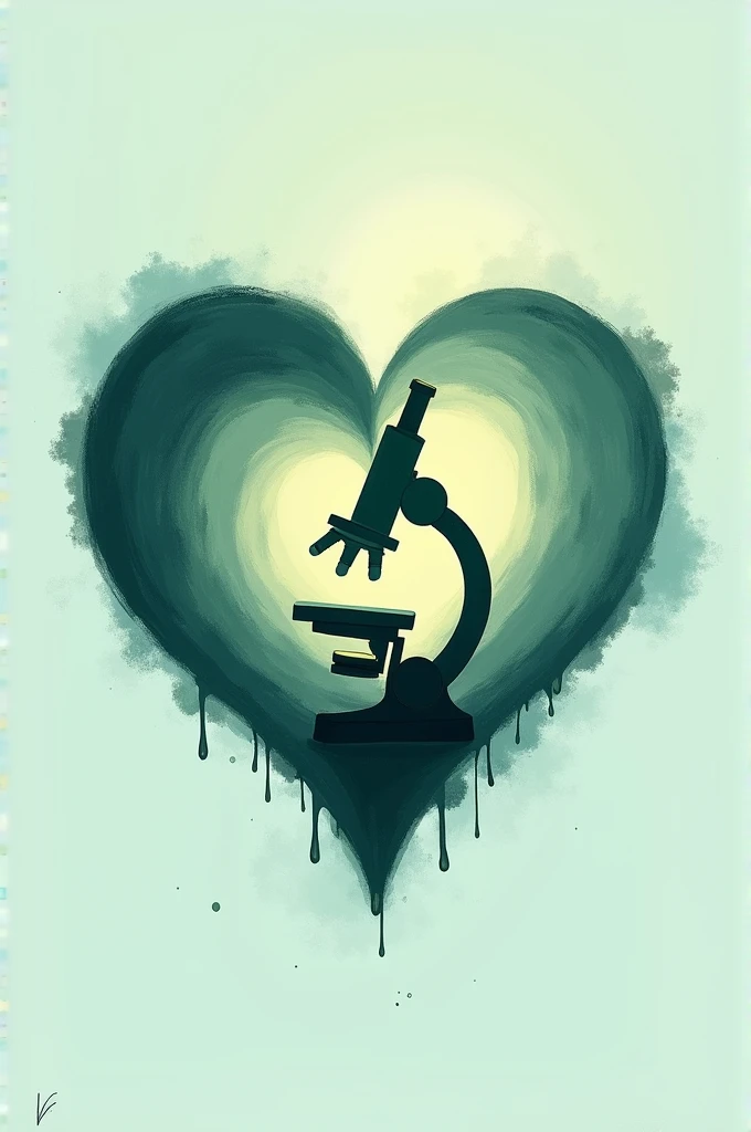 Generate a logo of a heart with a microscope inside that has soft green and blue tones, like van gogh&#39;s paintings