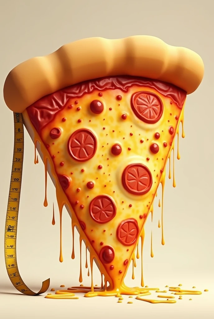 An animated image of a three-foot pizza with a measuring tape on the side and cheese dripping from it