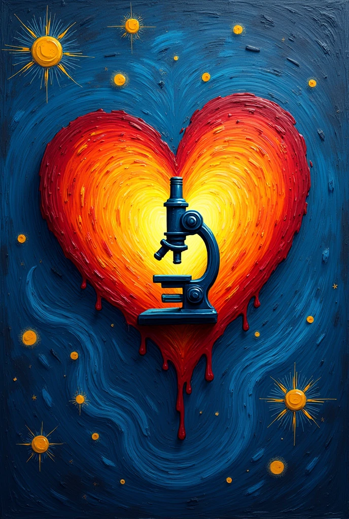 Create a logo of a heart with a microscope inside that is reminiscent of Van Gogh's paintings