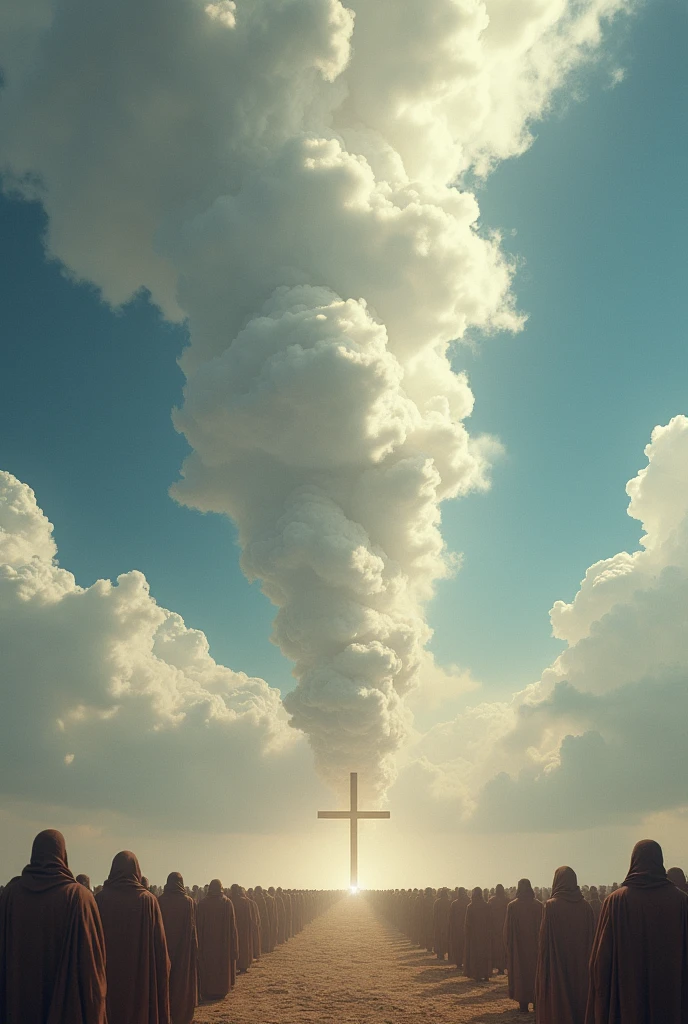 A strong pillar of cloud descending from heaven in the midst of the Jews