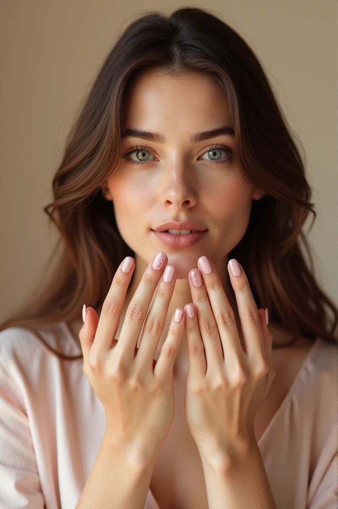 A pretty and feminine woman showing her freshly done nails