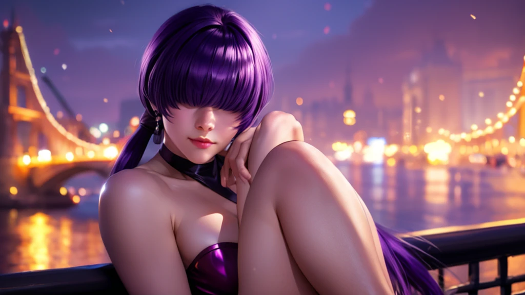 (at night), alone, in a video game scene a background of a beautiful city during the day raining, standing at attention, purple hair, ((purple hair)), 1 girl, alone, 20 years old, young woman, perfect hands , beautiful and perfect symmetrical fingers, beautiful long legs, perfect legs, beautiful body, beautiful nose, beautiful character design, perfect face, look at the viewer (focusing on the entire character), closed mouth, Light_Smile, official art, wallpaper Extremely detailed CG unity 8k, perfect lighting, bright and colorful front lighting, glowing skin (masterpiece: 1.0), (best quality: 1.0), ultra high resolution, 4K, ultra detailed photography, 8K, HDR, high resolution, nonsense: 1.2, Kodak portra 400, film grain, blurred background, bokeh: 1.2, lens flare, (vibrant_color: 1.2), professional photography, (beautiful_face: 1.5), (narrow waist),
