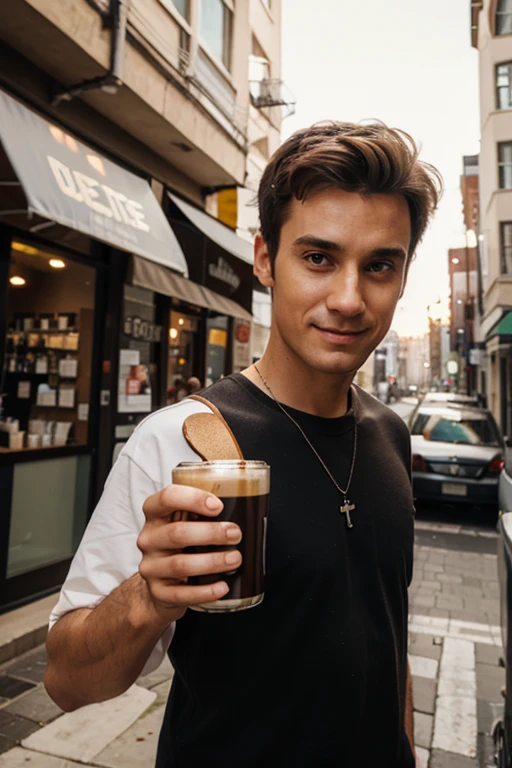 random guy holding a half full cup of coffee