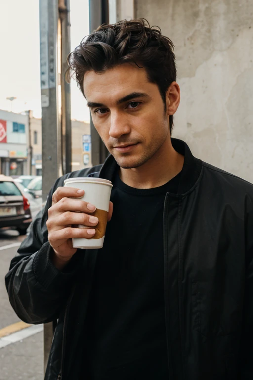 random guy holding a half full cup of coffee