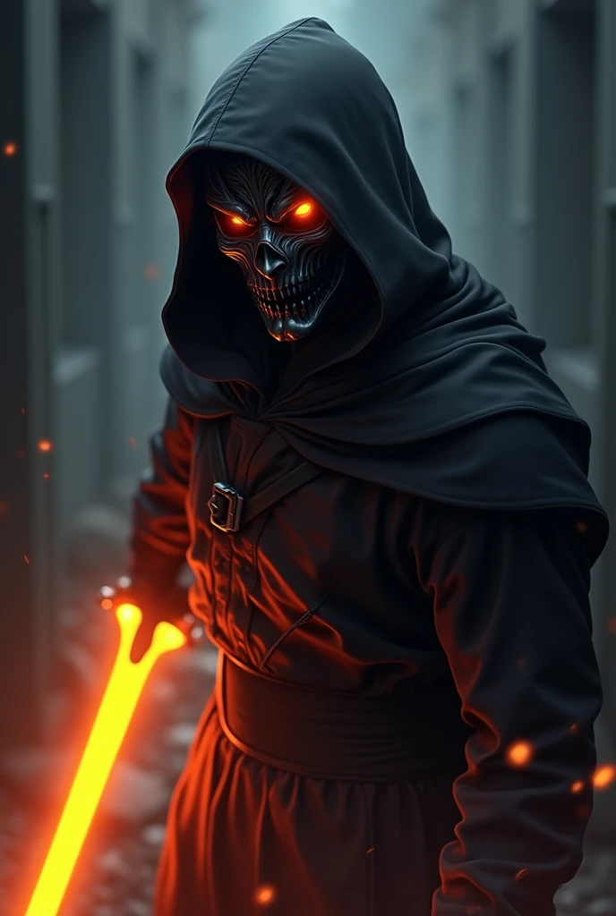 Horrifying drawing of death wearing his hood and shining scythe 