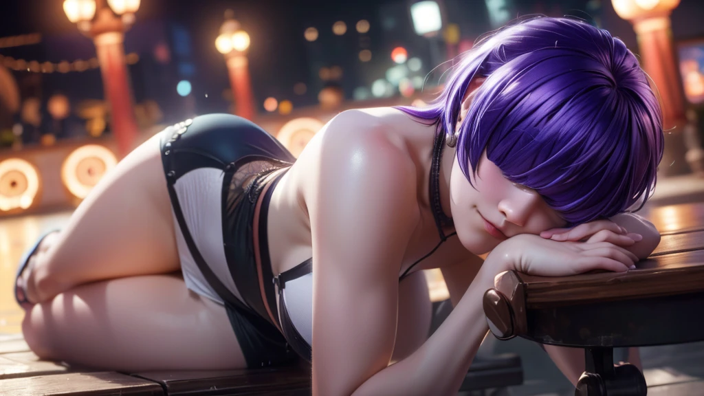 (at night), alone, in a video game scene a background of a beautiful city during the day raining, standing at attention, purple hair, ((purple hair)), 1 girl, alone, 20 years old, young woman, perfect hands , beautiful and perfect symmetrical fingers, beautiful long legs, perfect legs, beautiful body, beautiful nose, beautiful character design, perfect face, look at the viewer with a serious gesture and in an attack position (focusing on his face), closed mouth, Light_Smile, official art, extremely detailed CG unity 8k wallpaper, perfect lighting, bright and colorful front lighting, glowing skin (masterpiece: 1.0), (best quality: 1.0), ultra high resolution, 4K, ultra detailed photography, 8K , HDR, high resolution, nonsense: 1.2, Kodak portra 400, film grain, blurred background, bokeh: 1.2, lens flare, (vibrant_color: 1.2), professional photography, (beautiful_face: 1.5), (narrow waist),
