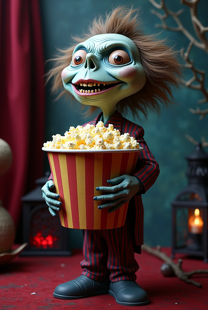 a popcorn bucket holder inspired by the movie beetlejuice, creative and innovative