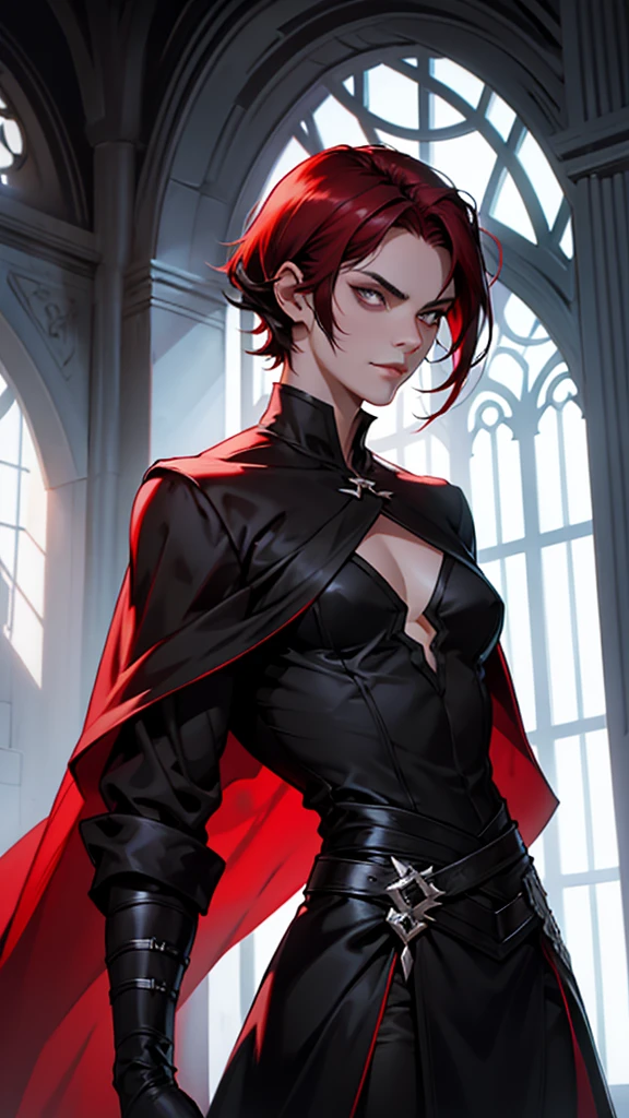 vampyre. Black dark eyes. Short length hair black and red hair . tall height(2M). Muscular and very strong. New general's clothes. standing alone, standing.