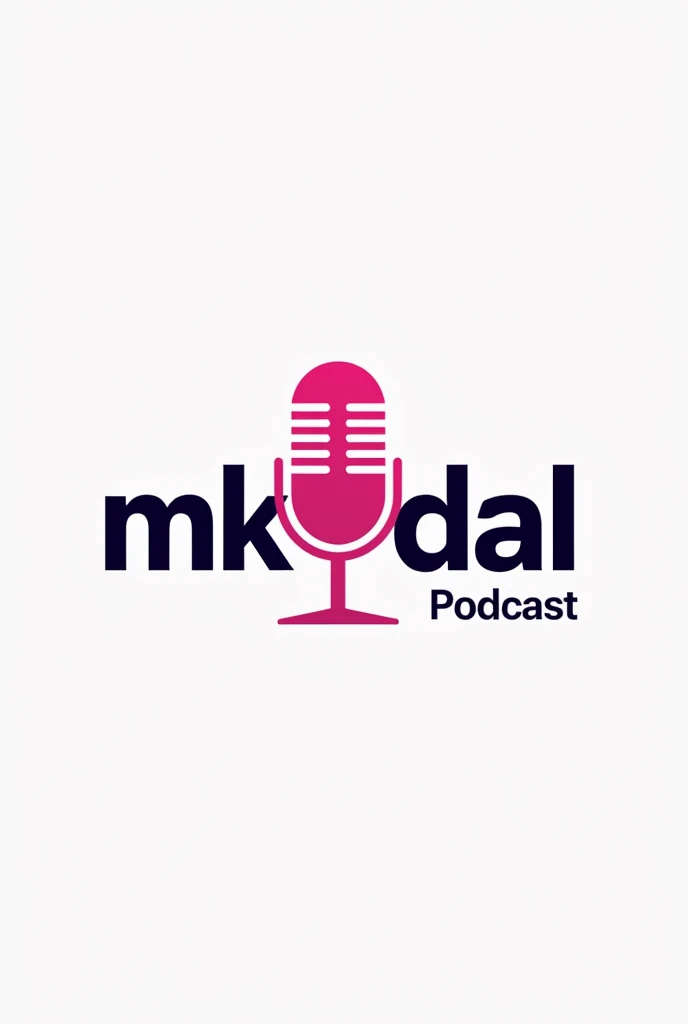 Podcast logo with name "MKNDAL" with a pink podcast microphone 