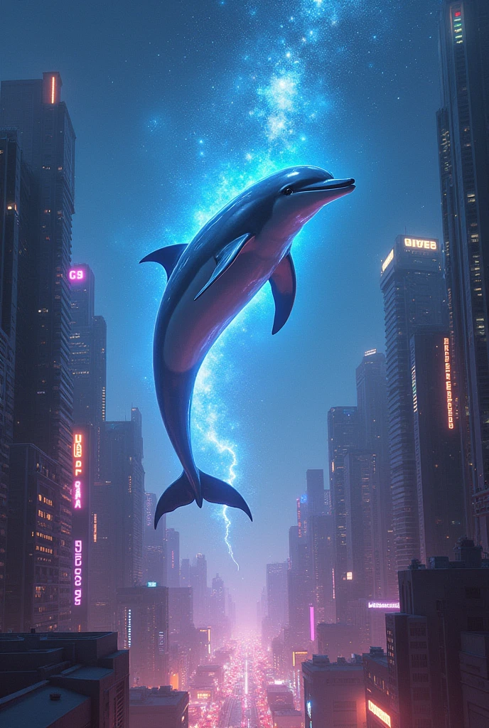 a dolphin as a supreme being flying through the hood in the middle of the galaxies 
 