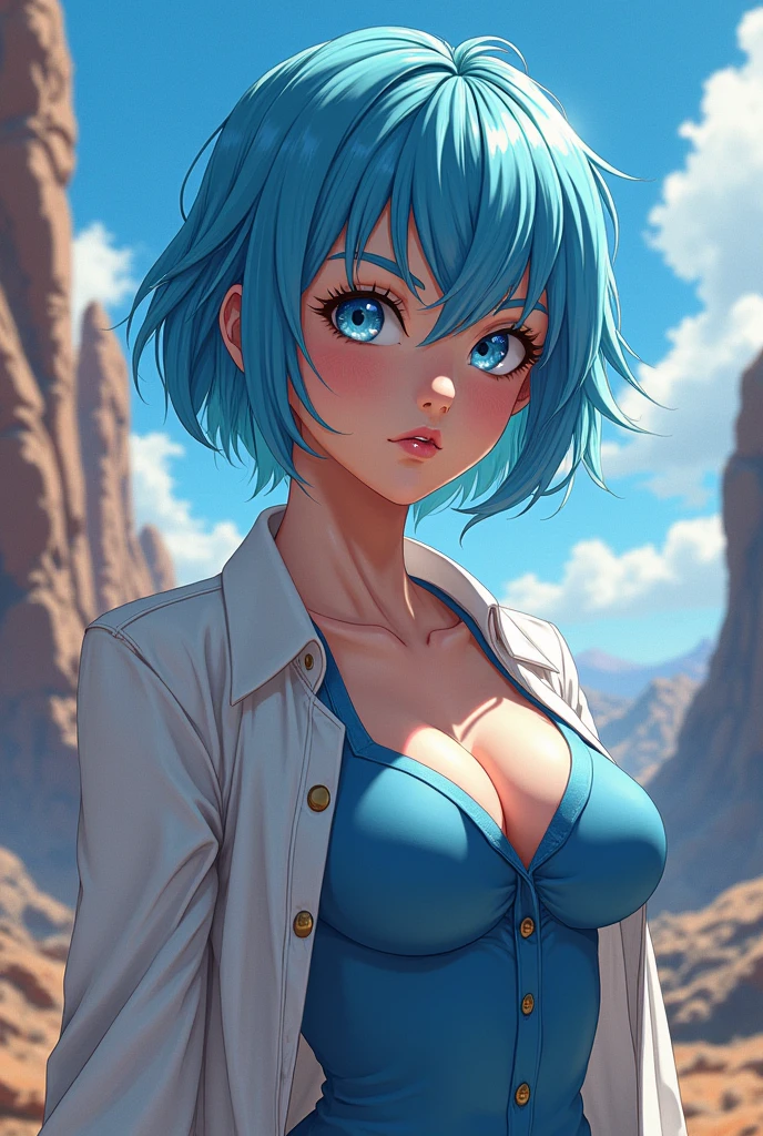 Please make a super realistic image of Bulma from Dragon Ball for use as a wallpaper.