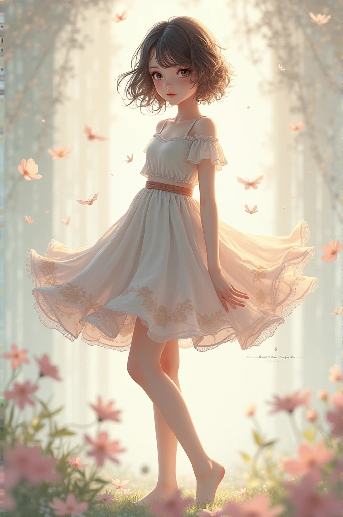An girl in a skirt and tights