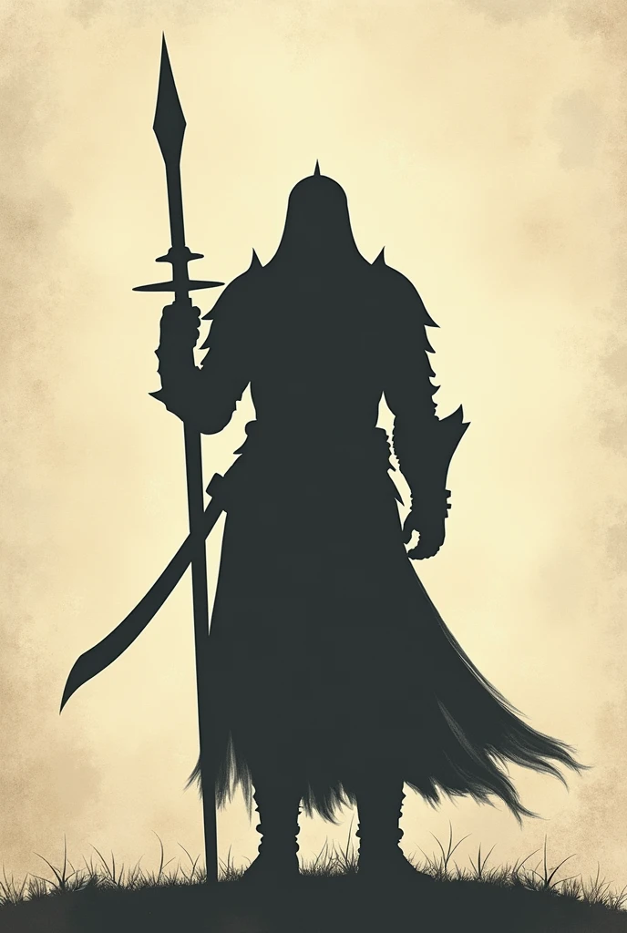 Simple 2d shadow of a warrior. Just the silhouette. Light old paper style background.