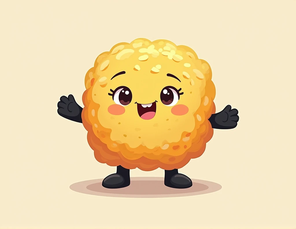 Create a 2d sushi that has feet and is standing, happy and have yellow tones, black and white
