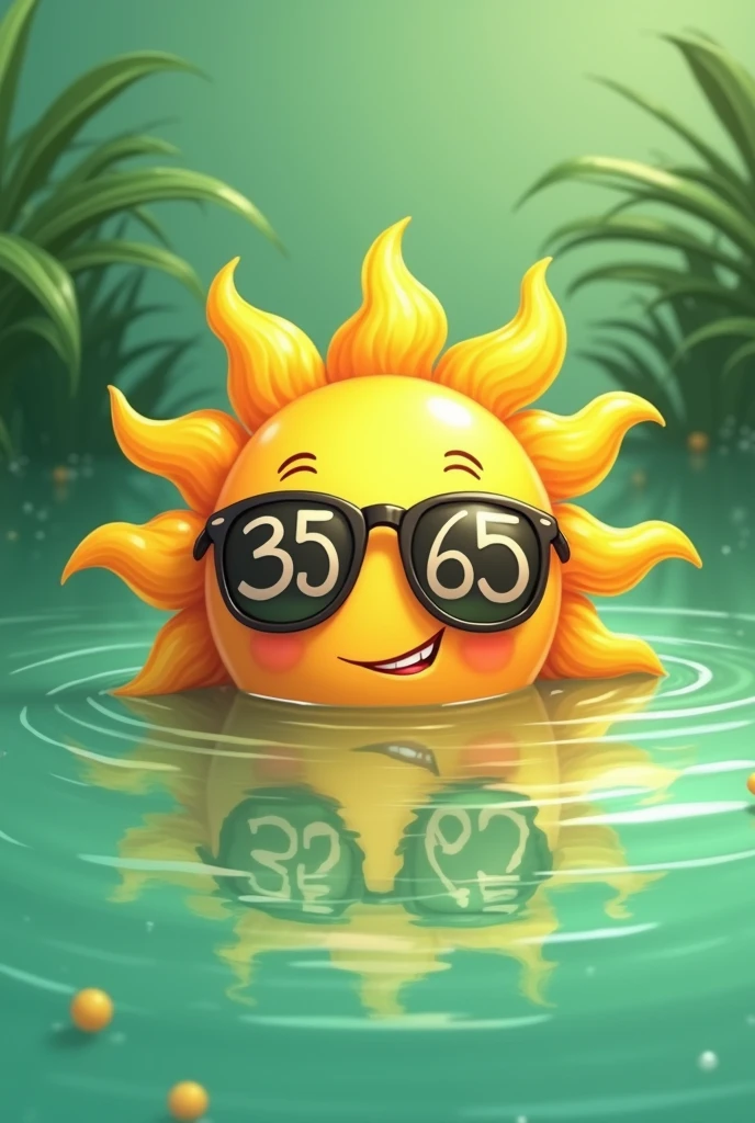 Smooth green water background with smiling sun wearing sunglasses and the number 365 smiles written on it.