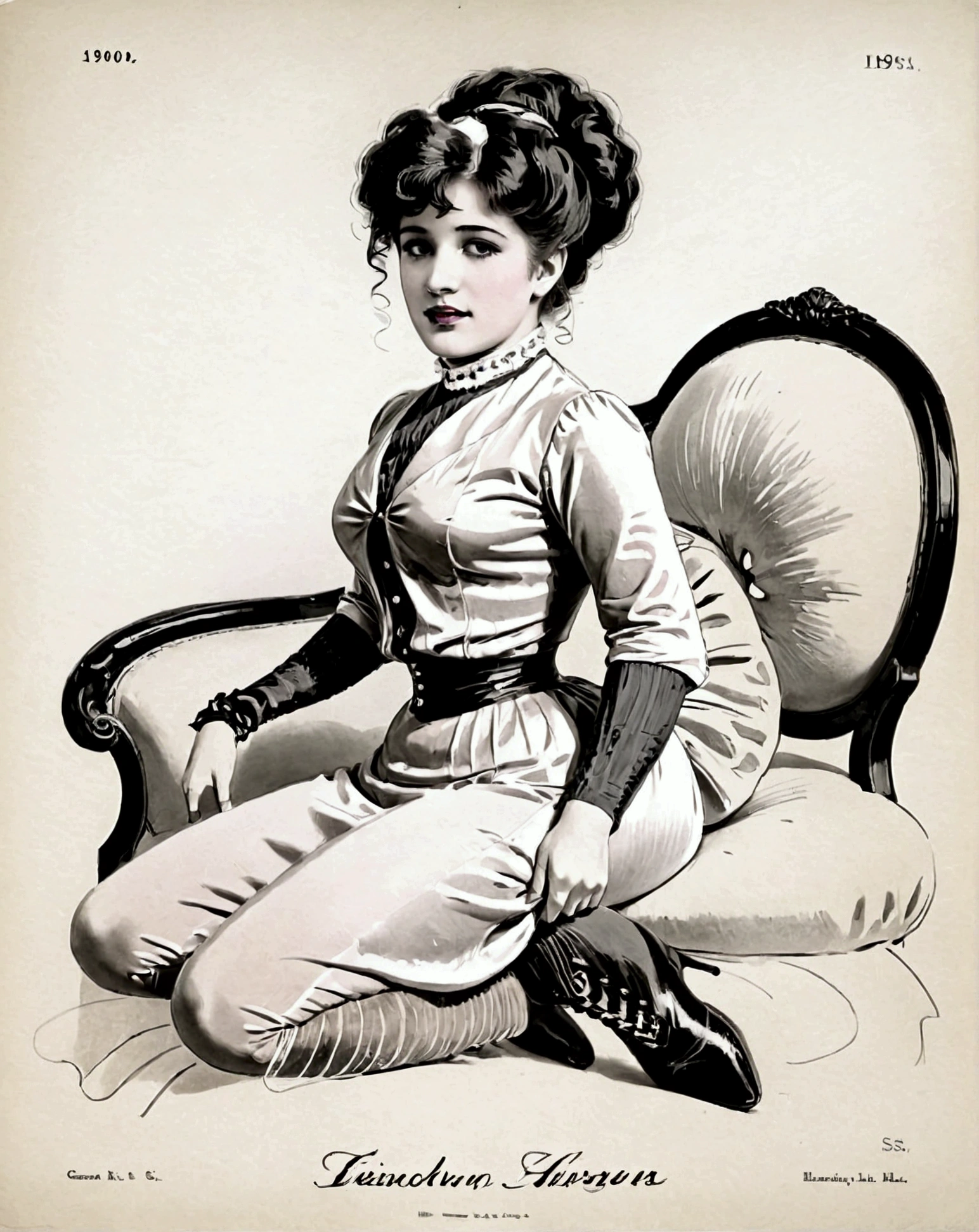 NSFW. Hot 15yo Gibson Girl fingering herself. 1900_dr3ss. High-collar long sleeve shirtwaist, full skirt, petticoats, silk stockings, boots. Updone hairdo