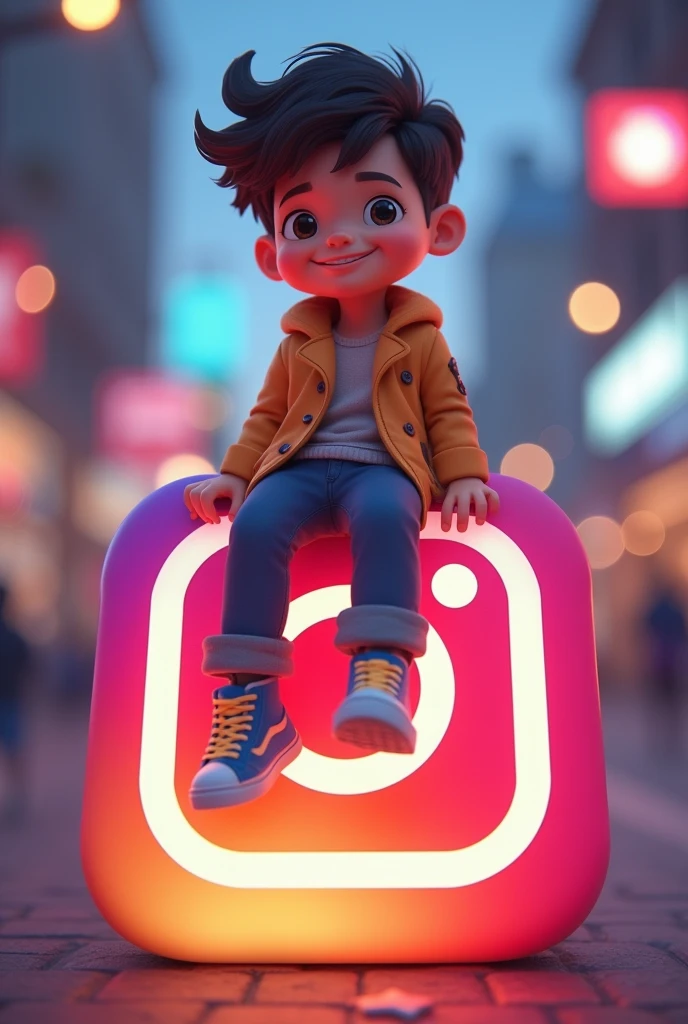 My a boy who is sitted on the top of the Instagram logo, write it's Instagram ID mdrafianwer, and use his profile picture as a background and write the his Instagram ID mdrafianwer.