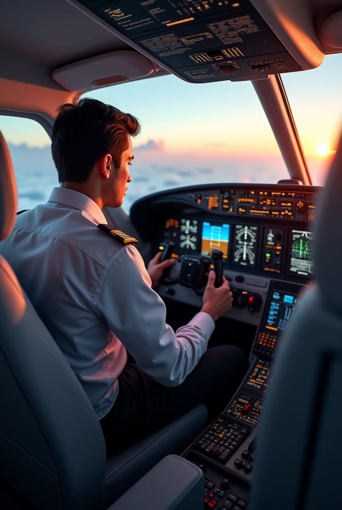 Inside a little aircraft,looking to the pilot cabin