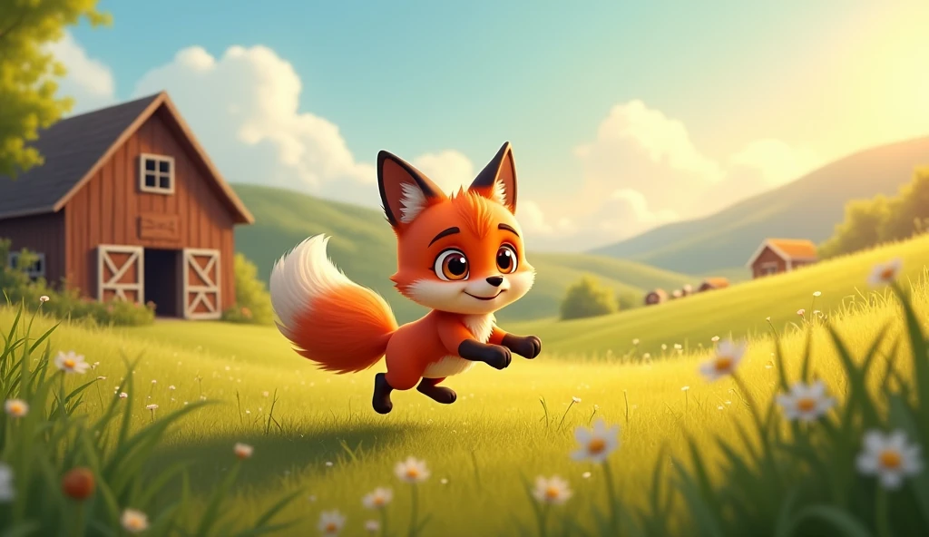 Little fox playing on the farm