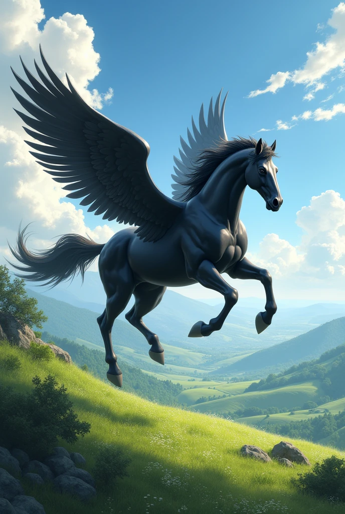 Flying black horse on the hill of São Jeronimo