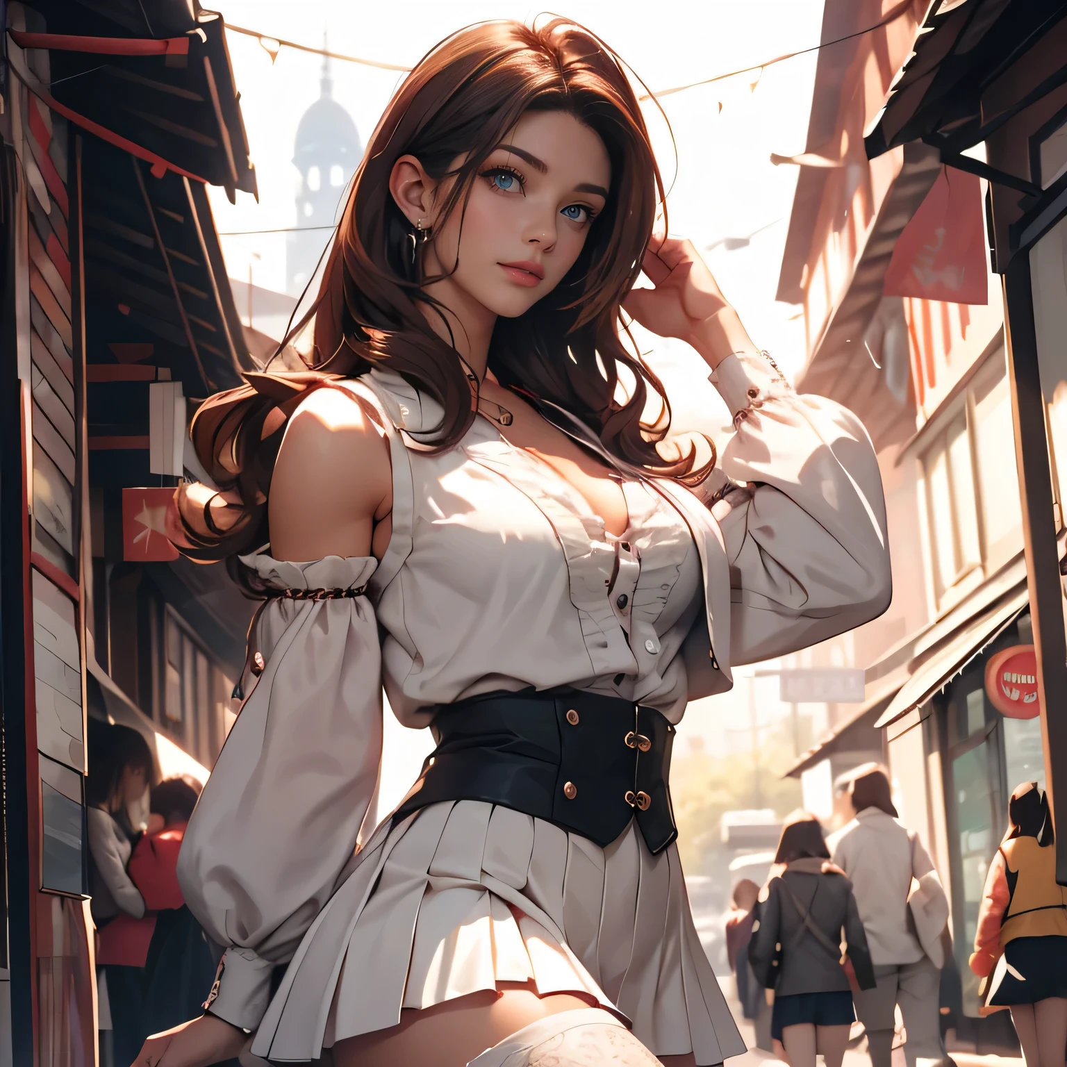 Aerith in a long skirt,Shaking in heat,Masturbating while standing,Inner thighs