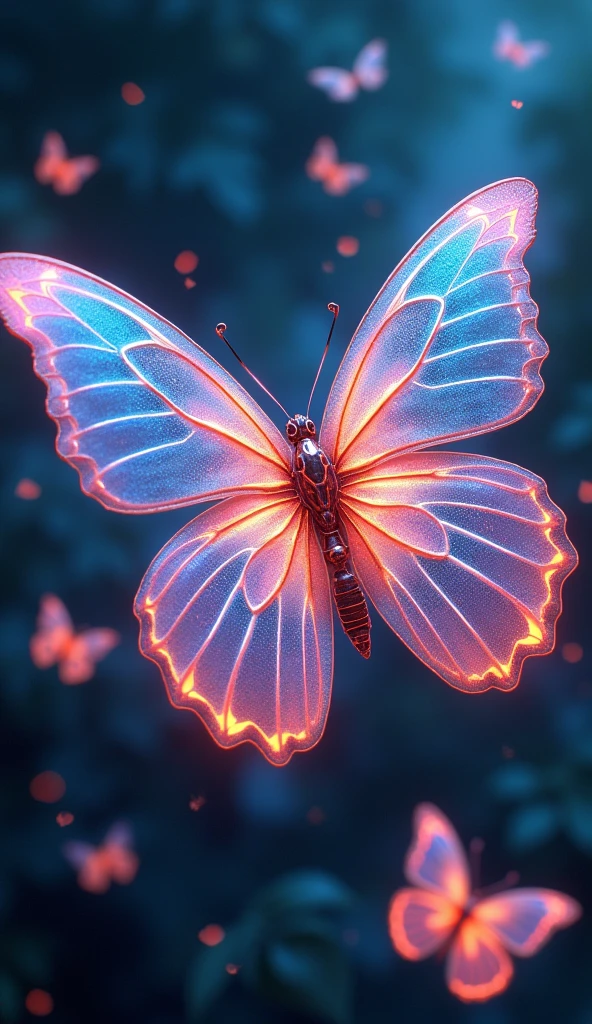Techno Butterflies: Create designs of butterflies with wings that are part organic and part mechanical, glowing with neon colors. The transparent background will allow these butterflies to appear as though they are hovering lightly on the t-shirt, creating a delicate yet futuristic effect.